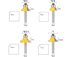Roundover Router Bit Set - Rondfrees Bit Set - Randafwerking Hout - C2 Carbide Insets - 4 stuks - Zilver