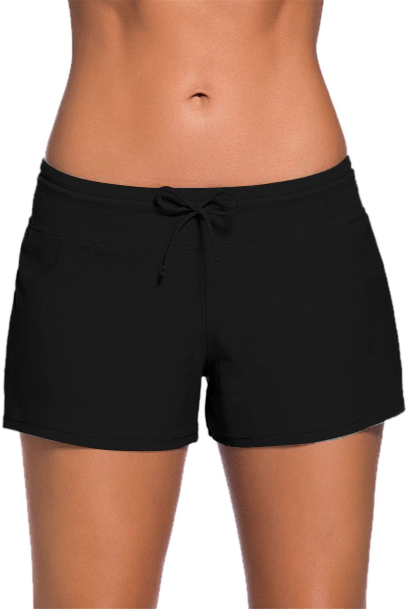 Essentiële Zwemplank Shorts, Side Split Midden Taille Zwemmen Strand Boardshorts met Front Tie Trekkoord | Comfort Sneldrogende Surfen Zwembadzijde Effen Kleuren Boyleg Badmode Bikini Bottoms