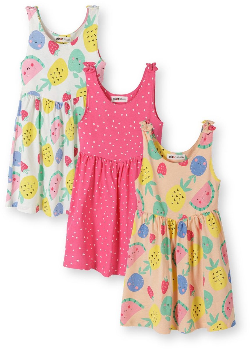 Minoti Meisjes Jurk 3-pack mouwloos fruitprint - kniehoogte