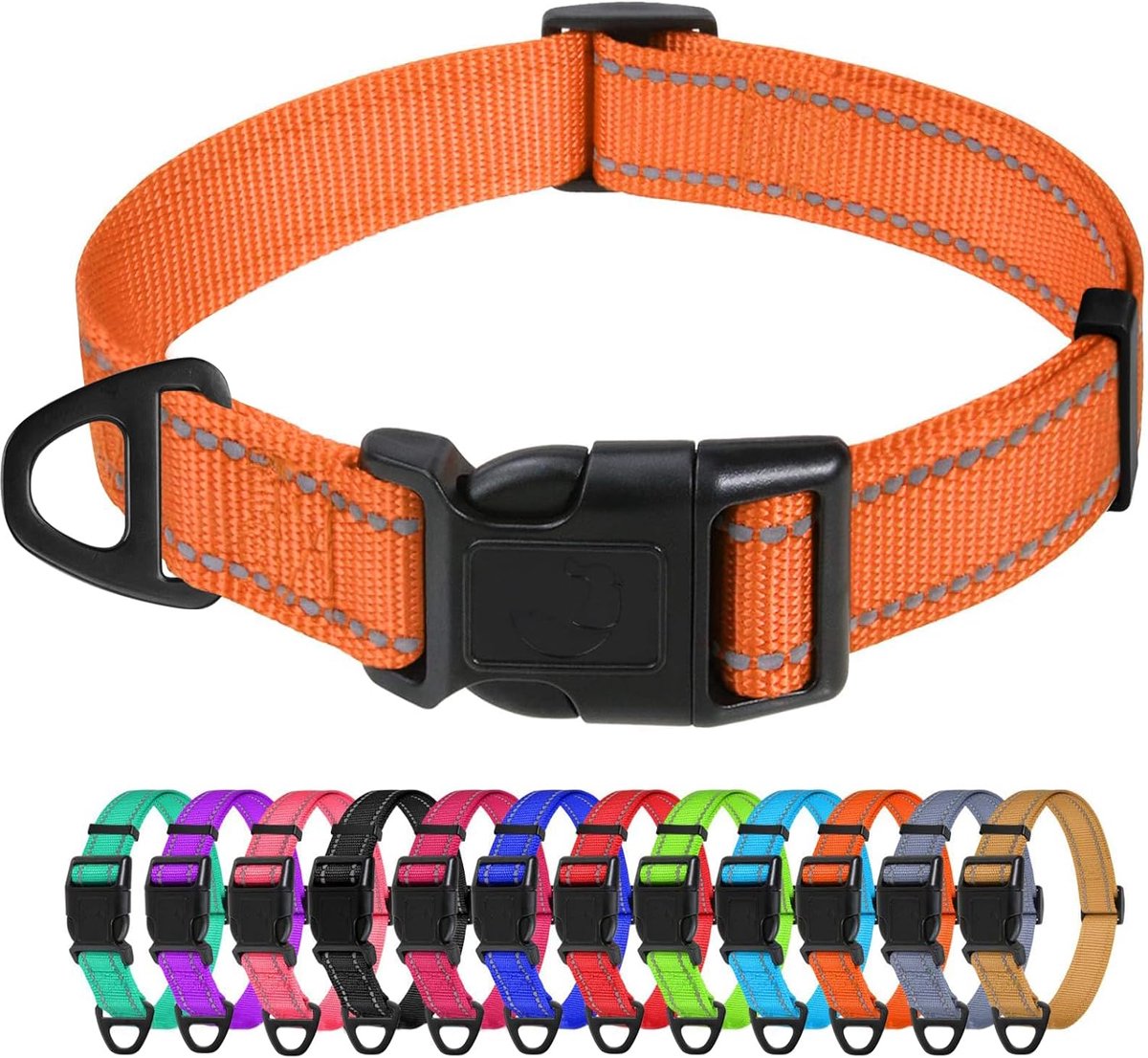 Reflecterende nylon halsbanden, verstelbare klassieke halsband met snelsluiting gesp voor middelgrote honden, oranje, 2,5 cm breedte