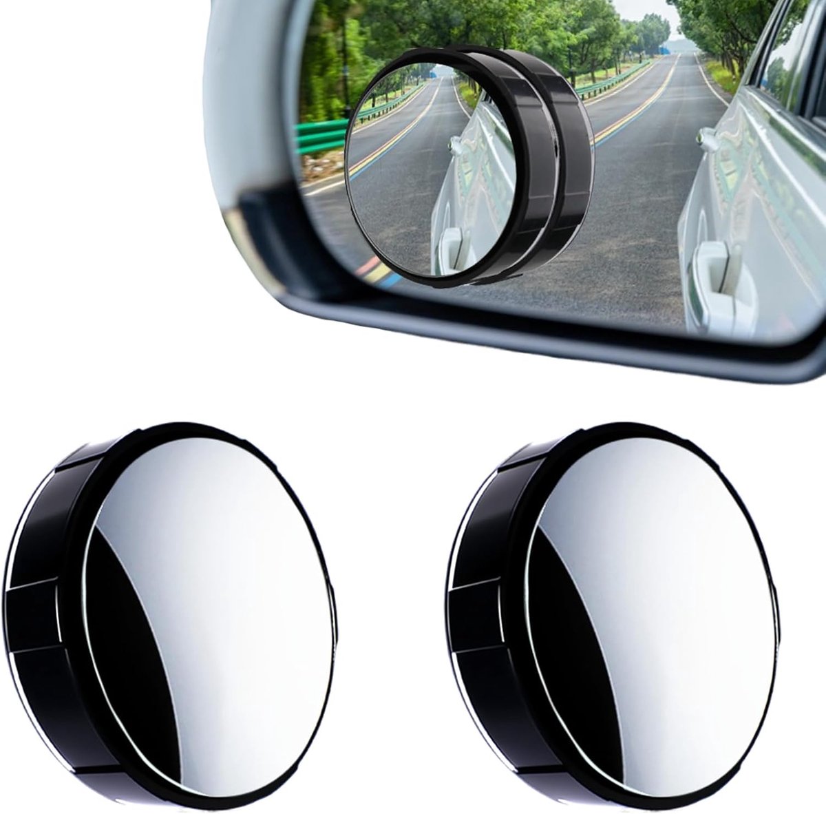 2 stuks dodehoek spiegel voor auto, convexe blinde vlek assistent van HD-glas, ronde 360 graden spiegel met frame, met verstelbare groothoek-zuignap, voor sedan, SUV (zwart)