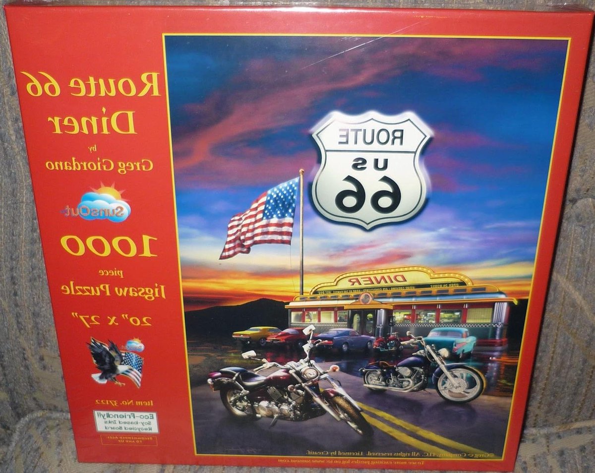 Legpuzzel Route 66 - Diner Puzzel - Ontspanning Thuis - Gemaakt in de VS - 1000 Stukjes - Multicolor