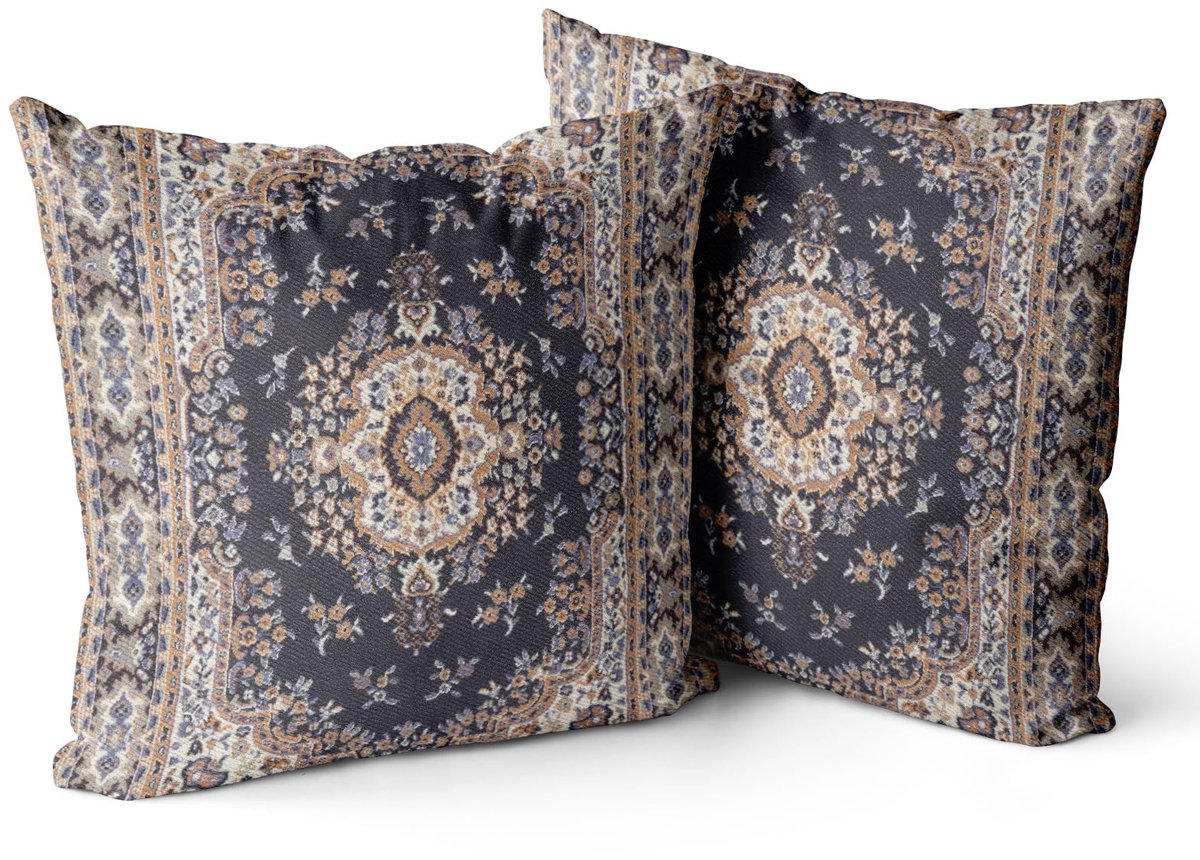 Kussensloop, 45 x 45 cm, boho, etnisch, kussensloop, 2 stuks, modern, mandala, bloemenpatroon, bohemien, decoratief, voor slaapkamer, zwart, goud