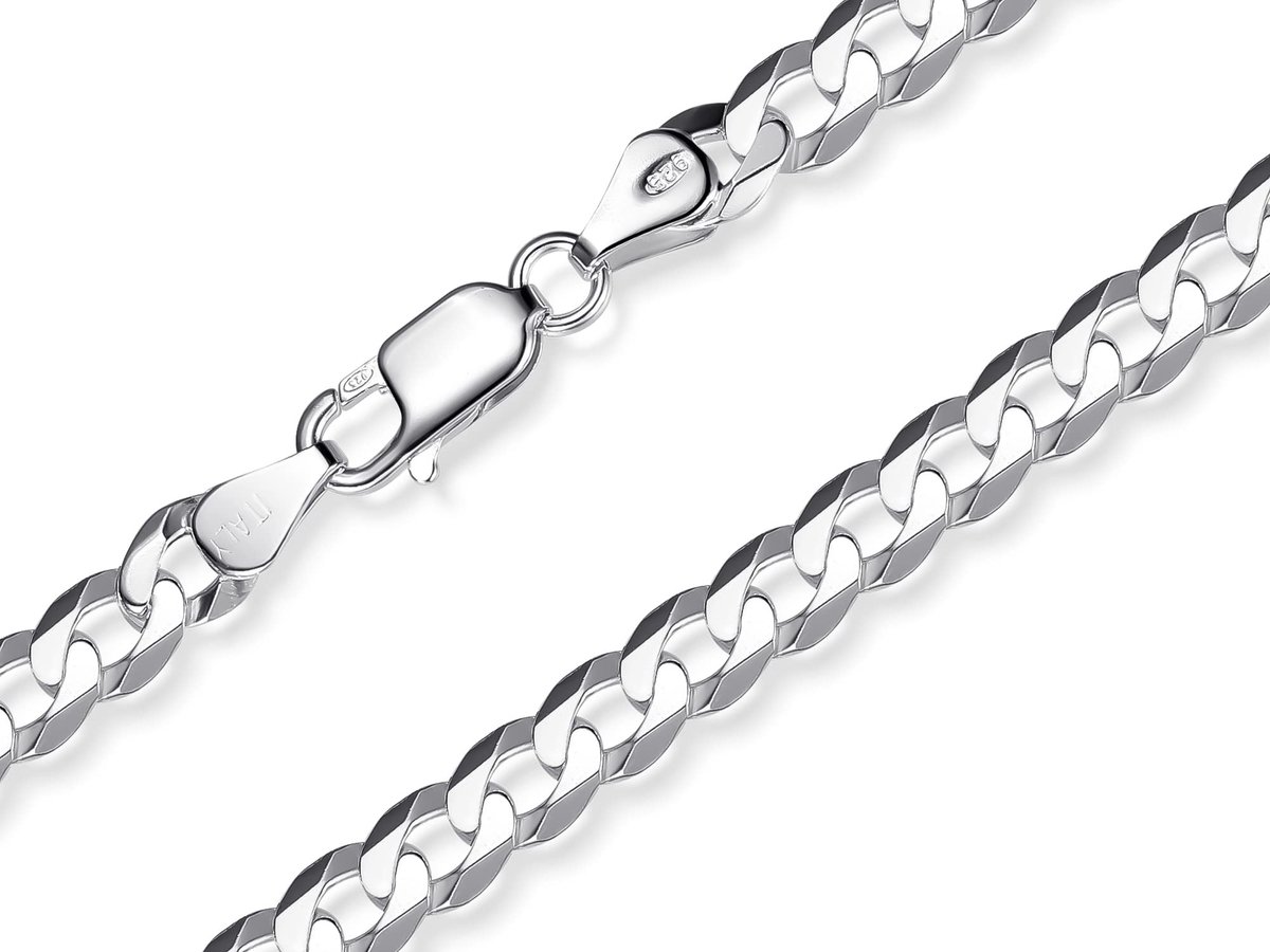 Pantserketting voor heren, 925 zilver, 6 mm, hoogglans 1,6 mm dik, met karabijnsluiting