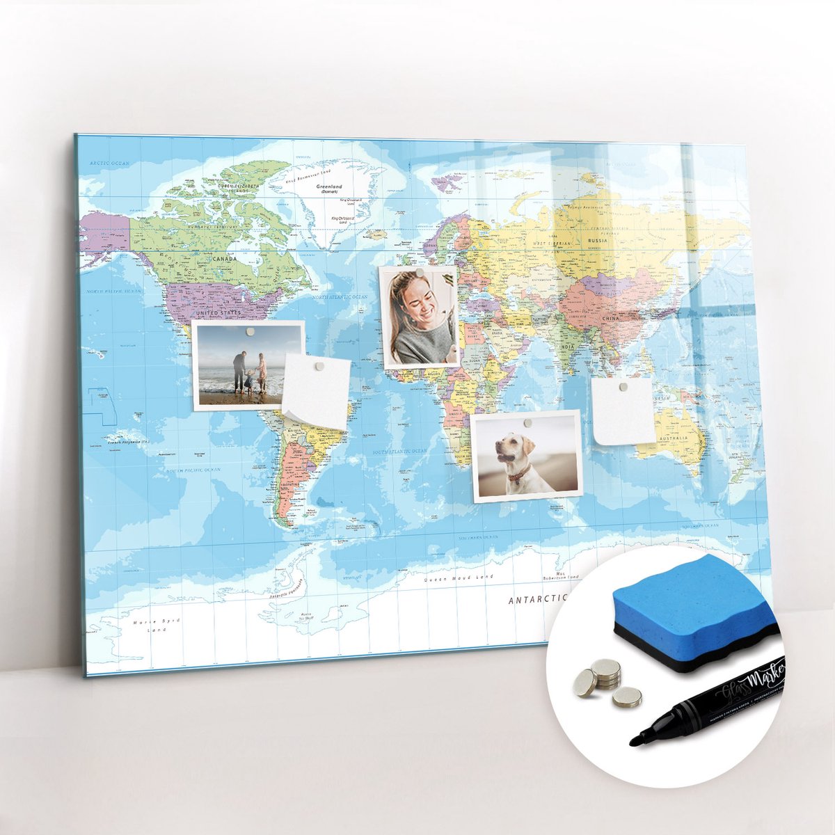 Tulup Whitebord - Politieke wereldkaart - 100 x 70 cm - Veelkleurig Magnetic Board - Gratis 5 Sterke Magneten + Whiteboard Marker & Wisser - Organizer Muur - Magneetbord Muur - Notitiebord Werkplek