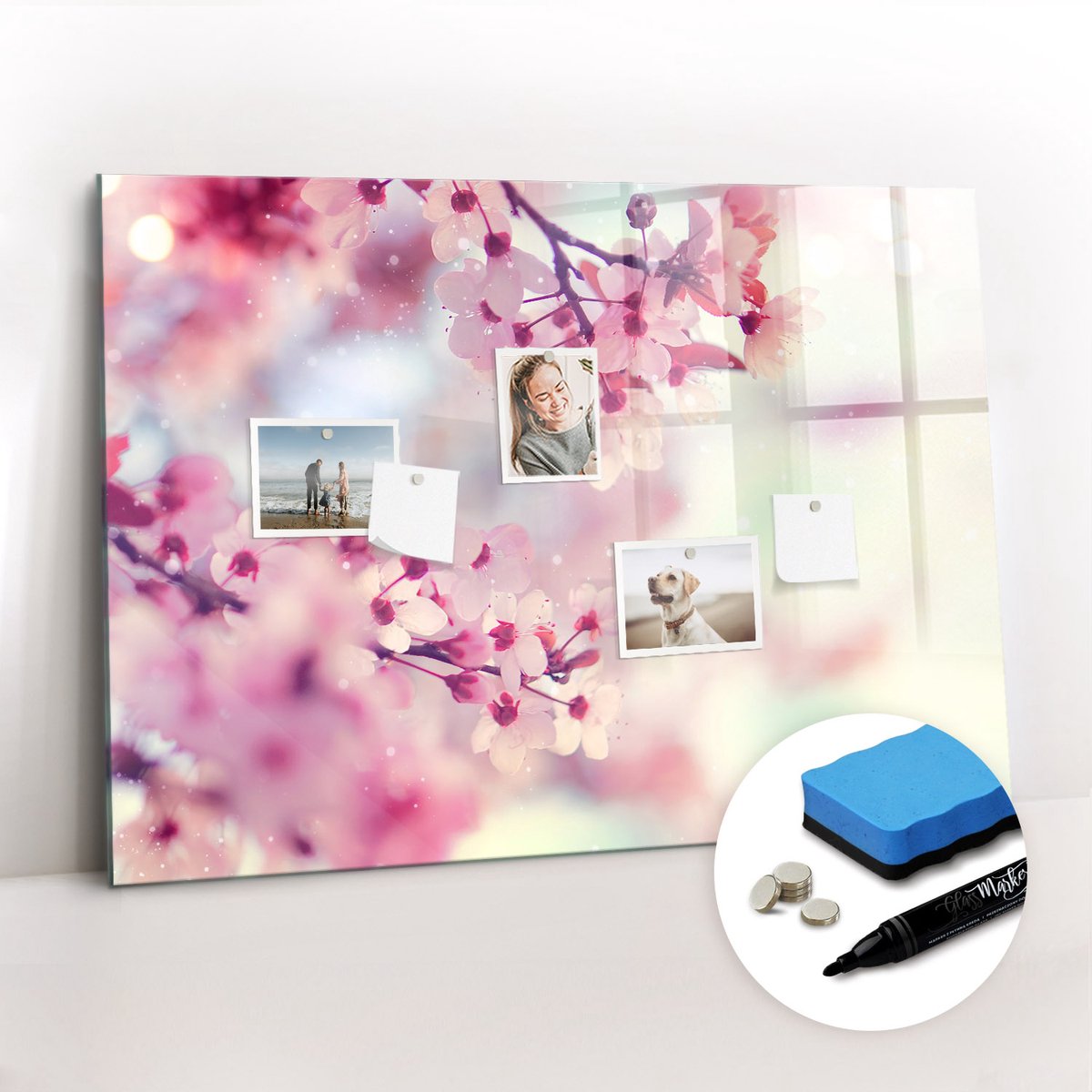 Tulup Whitebord - Lentebloemen - 100 x 70 cm - Veelkleurig Memo Bord - Gratis 5 Sterke Magneten + Whiteboard Marker & Wisser - Scandinavisch Design Bord - Memobord Magnetisch - Notitiebord Werkplek