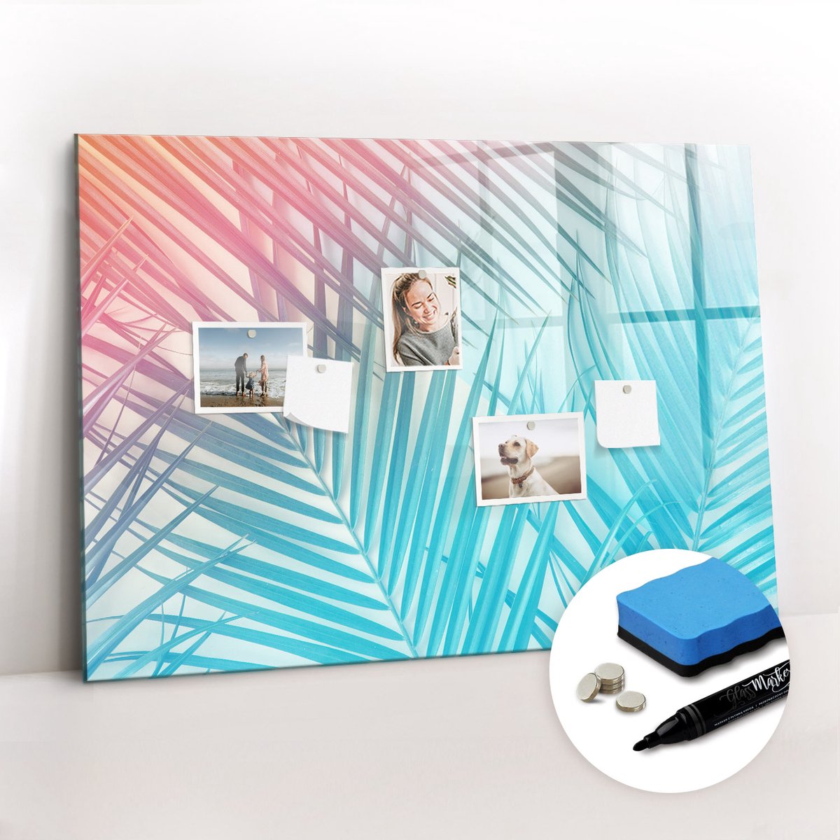 Tulup Whitebord - Tropische palmboom - 100 x 70 cm - Veelkleurig Magnetic Board - Gratis 5 Sterke Magneten + Whiteboard Marker & Wisser - Wanddecoratie Kantoor - Magnetisch Bord - Inspiratiebord Kantoor