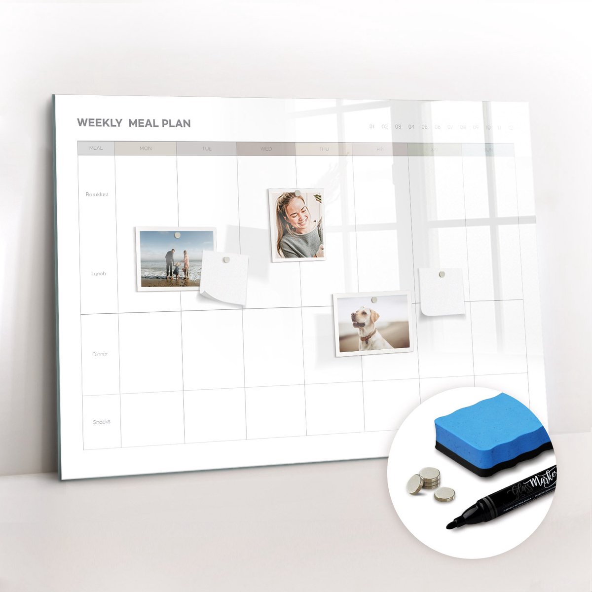 Tulup Whitebord - Minimalistisch menu - 100 x 70 cm - Beige Memobord Keuken - Gratis 5 Sterke Magneten + Whiteboard Marker & Wisser - Design Memobord - Magnet Board - Productiviteit Tools