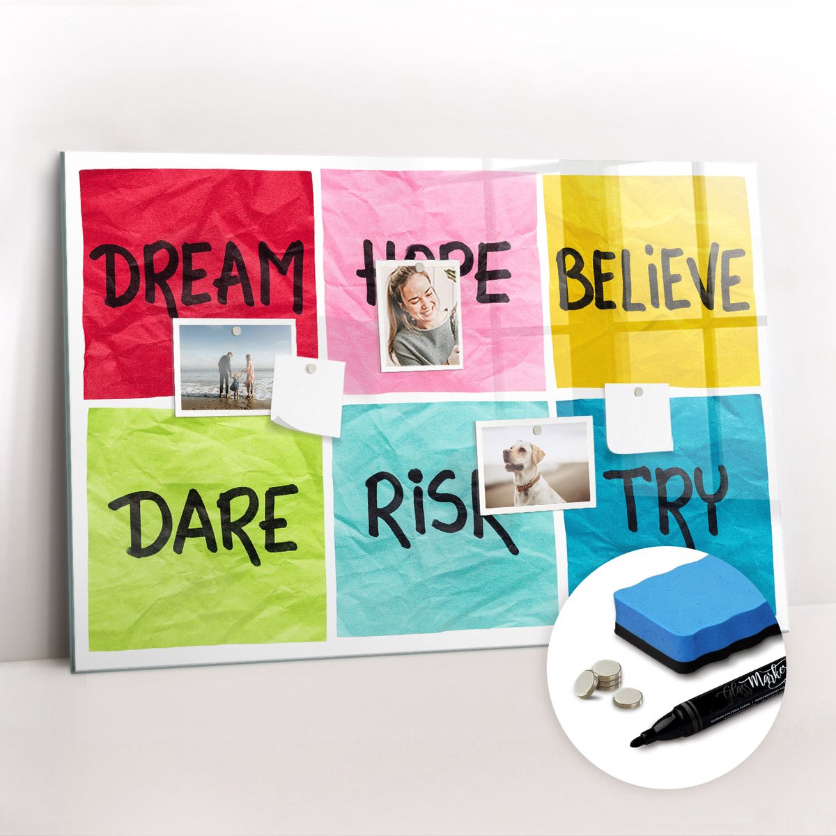Tulup Whitebord - Motivatiebord - 90 x 60 cm - Veelkleurig Memobord Keuken - Gratis 5 Sterke Magneten + Whiteboard Marker & Wisser - Decoratief Magnetisch Bord - Magnetisch Bord - Productiviteit Tools