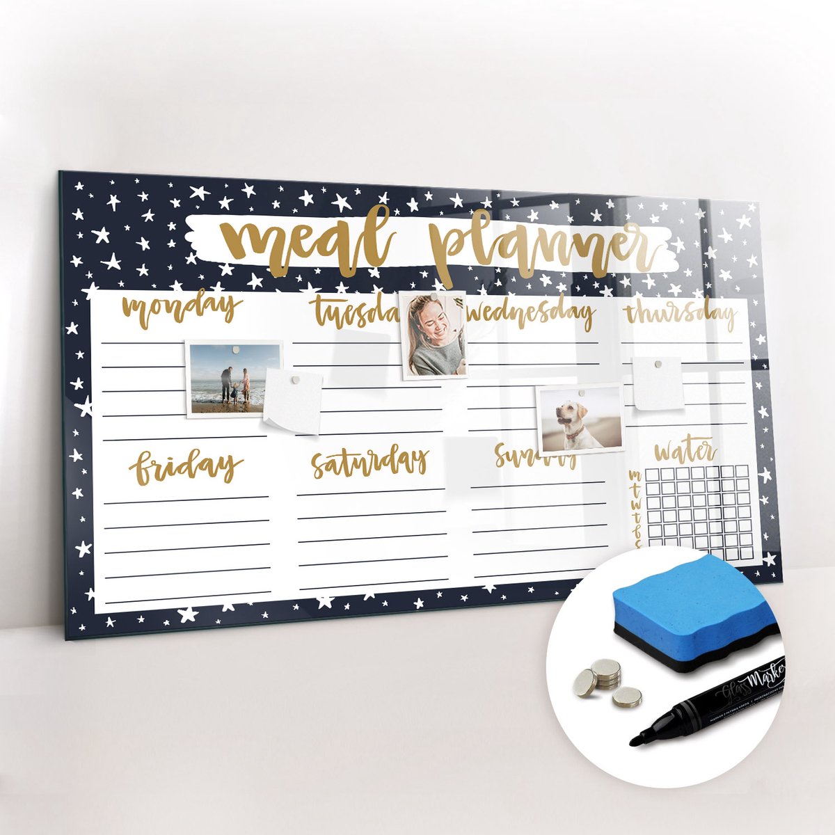 Tulup Whitebord - Sterrenmaaltijdplanner - 120 x 60 cm - Veelkleurig Magnetisch Wandbord - Gratis 5 Sterke Magneten + Whiteboard Marker & Wisser - Interieur Accessoires Kantoor - Foto Magneetbord - Productiviteit Tools