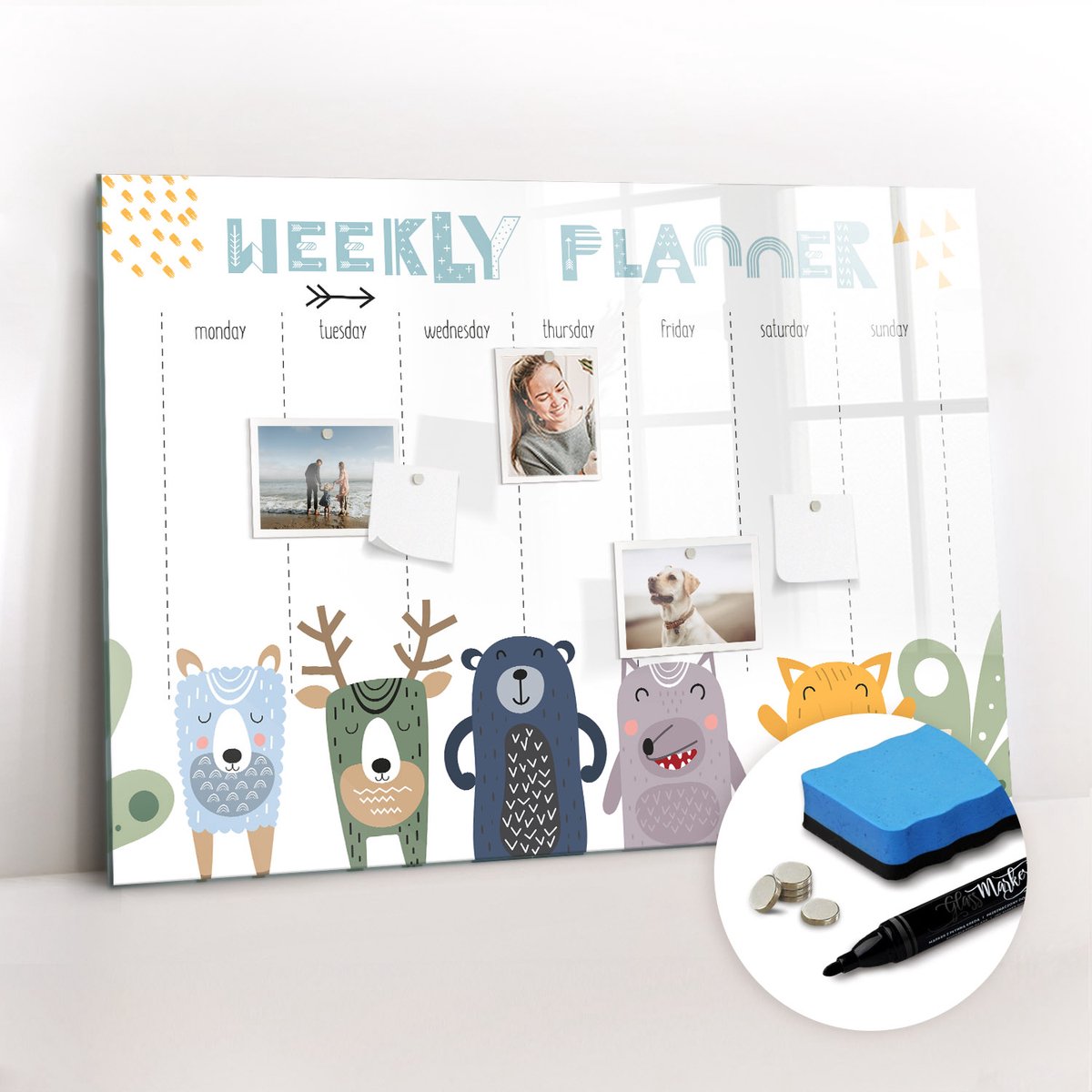 Tulup Whitebord - Weekplanner voor kinderen - 100 x 70 cm - Veelkleurig Magnetisch Bord Kind - Gratis 5 Sterke Magneten + Whiteboard Marker & Wisser - Design Memobord - Magnetic Board - Inspiratiebord Kantoor
