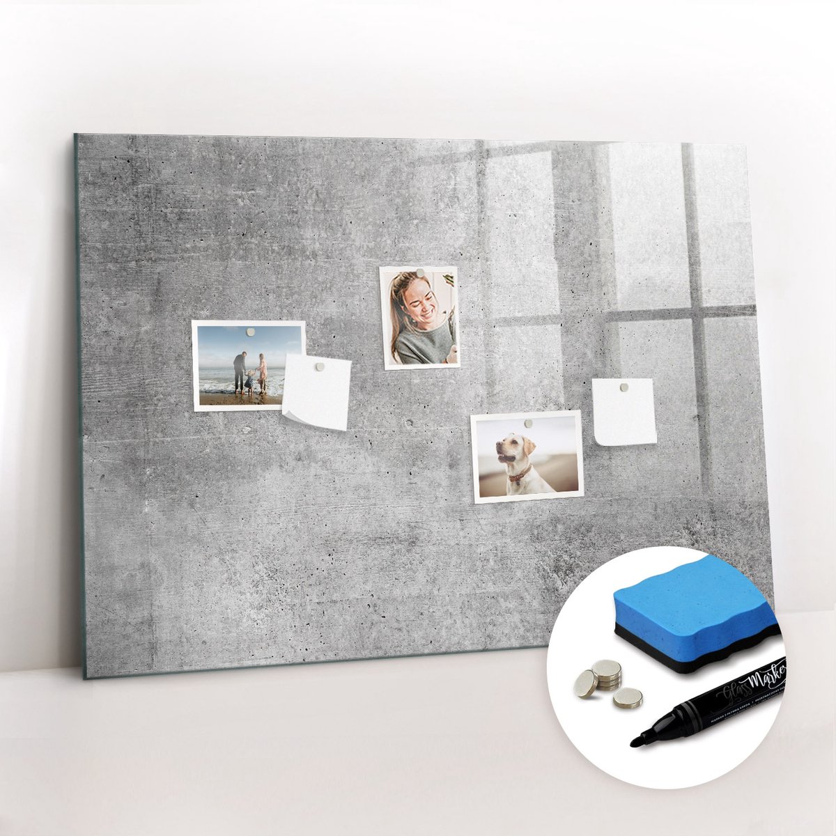 Tulup Whitebord - Ruwe muur - 100 x 70 cm - Grijs Magneetbord Rechthoekig - Gratis 5 Sterke Magneten + Whiteboard Marker & Wisser - Minimalistisch Prikbord - Foto Magneetbord - Organiseer Je Bureau