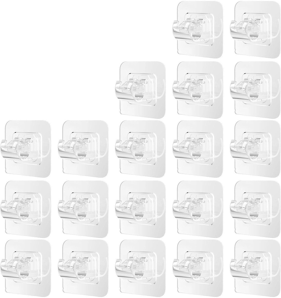 20 stuks gordijnroedehouders zonder boren, zelfklevende gordijnhaken, transparante kleefhouders, zelfklevende haken, voor thuis, woonkamer, badkamer, slaapkamer, 20 stuks