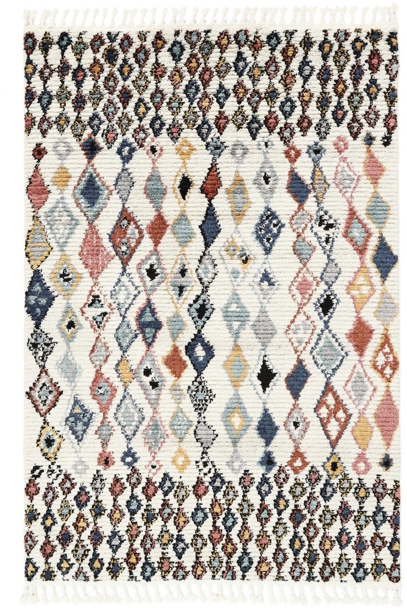 Vloerkleed, Berber/Morocco, 120 x 180 cm, Rechthoekig, Middelpolig, Woonkamer, Slaapkamer, Alleen chemisch reinigen, oeko_tex_100, Wit Blauw