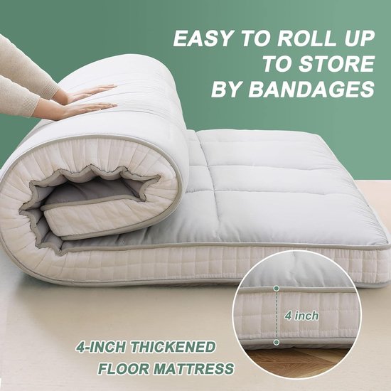 Japanse futon matras - Oprolbaar logeermatras - Gastvrijheid bieden - 10 cm dik traagschuim - 100x203 cm - Zwart — afbeelding 2