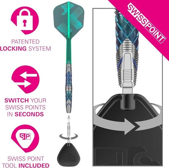 Dartpijlen Set - Wolfraam Darts - Precisie Werpen - Geïntegreerd K-Flex Systeem - 21G - Blauw Groen — afbeelding 5