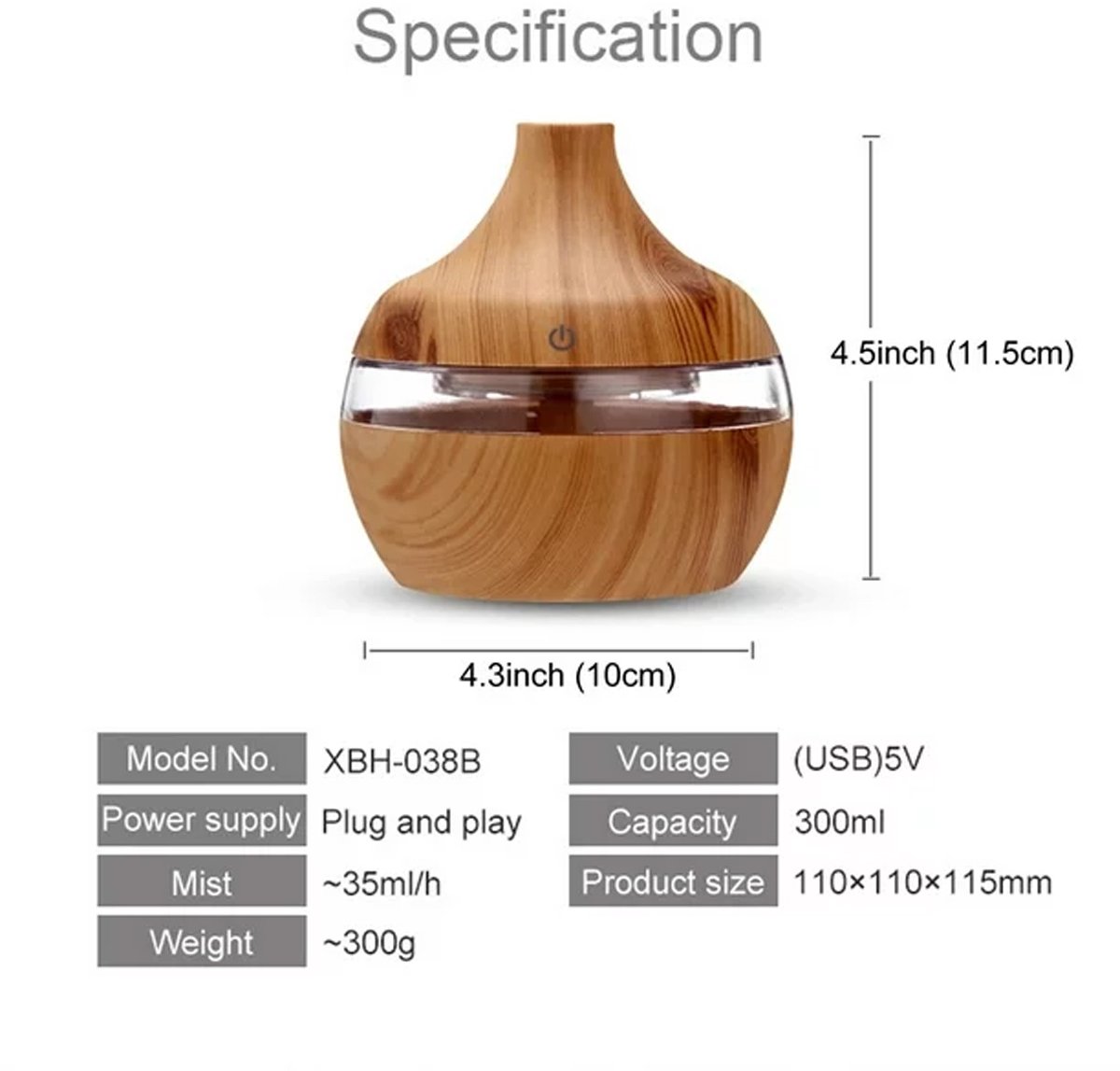 Aroma-diffuser voor etherische oliën met LED-verlichting - Luchtbevochtiger (300 ml) — cadeau in Wonen & Interieur - foto 5