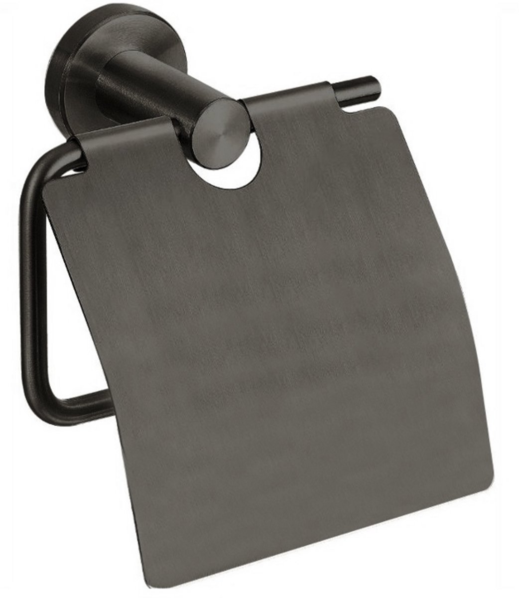 Toiletaccessoires set Sanitado Foya met borstel, rolhouder met klep en handdoekhaak in gunmetal