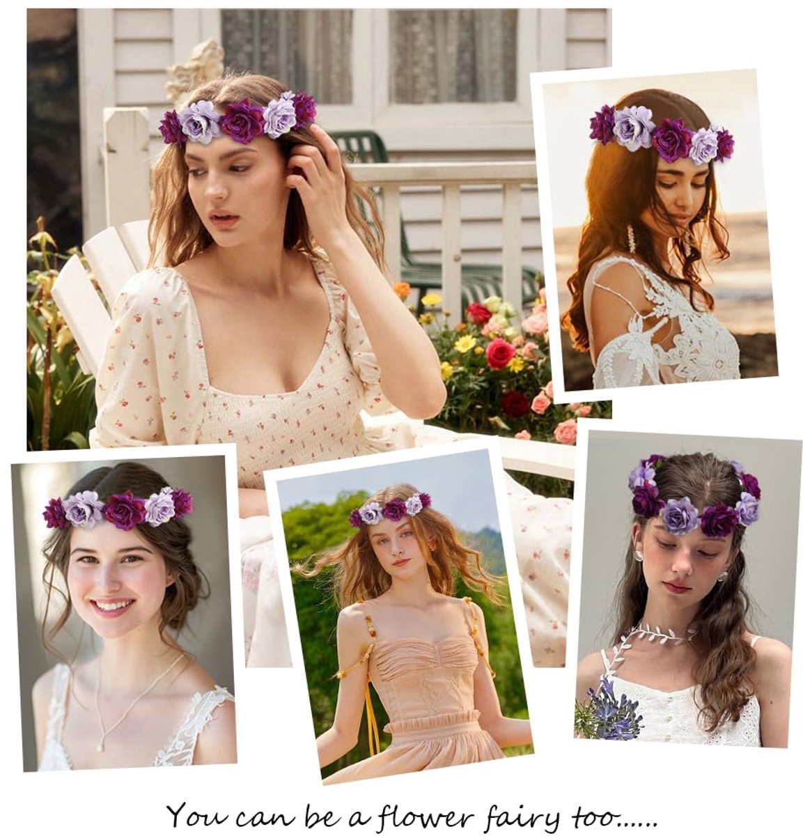 Bloemenkrans Bloemen Rozen Paars Accessoire Kapsel Elegante Ceremonie Bruiloft Vrouwelijke Haardecoratie