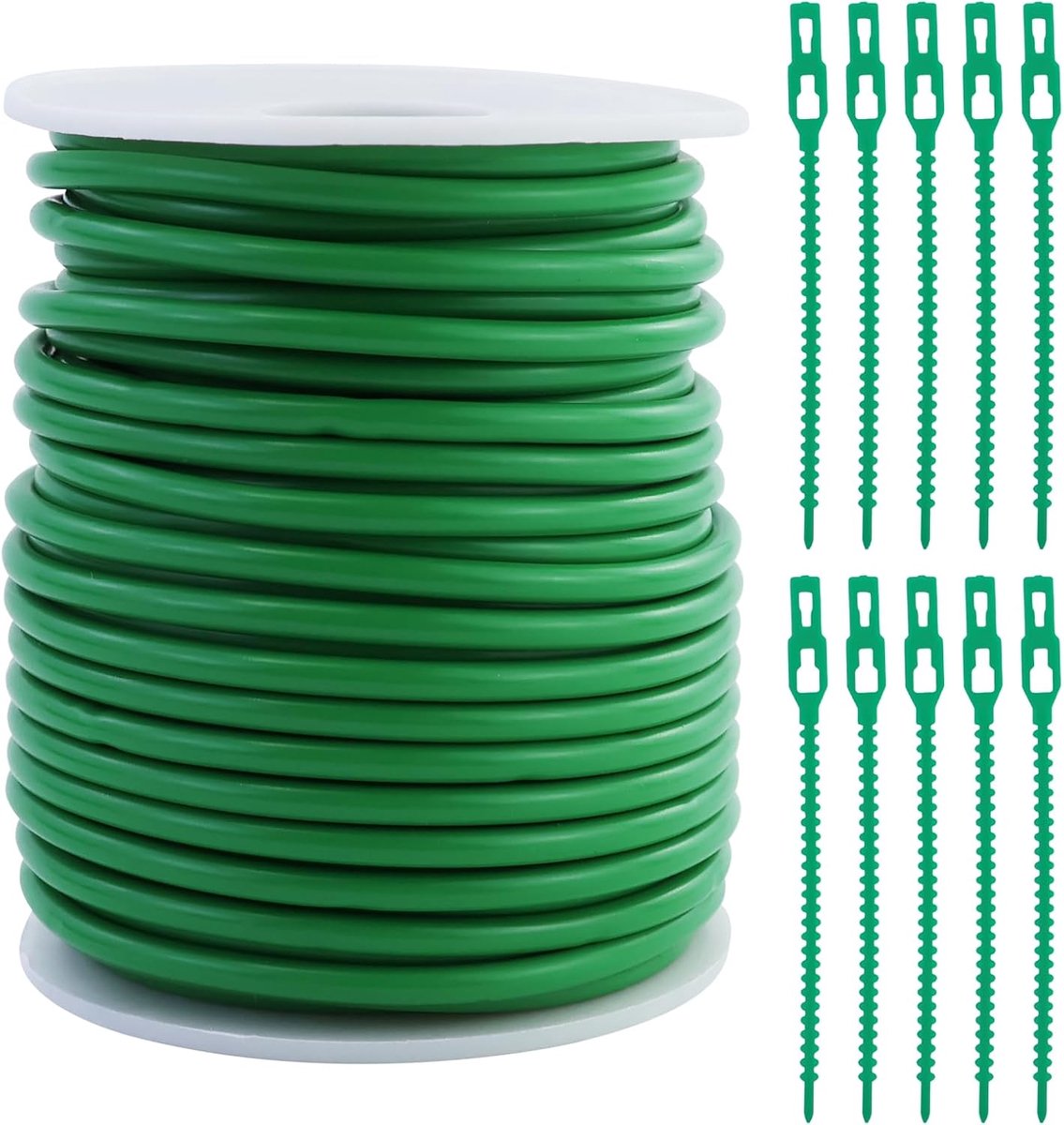 3,5 mm x 20 m plantenbinddraad, groene zachte plantenbinddraad, tuinbinddraad, met 10 stuks plantenbinders, voor tuinieren, klimplanten, bloemen