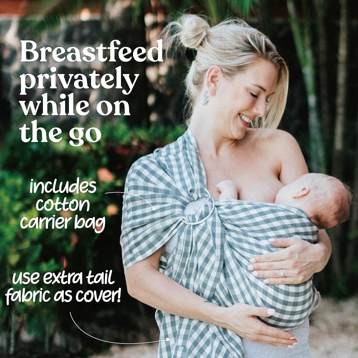 Draagdoek - Baby draagzak Ringsling - Baby dragen - Zachte bamboe en linnen mix - One size - Licht zeegroen – foto 6