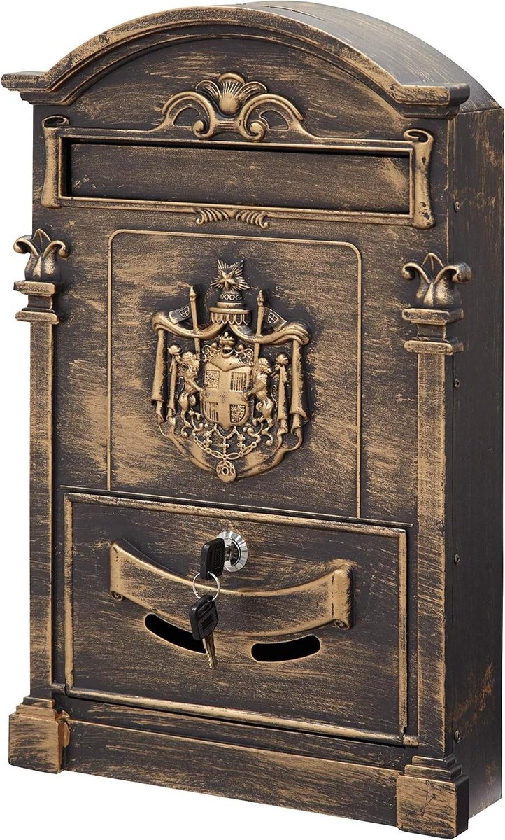 Brievenbus Aluminium - Enkele brievenbus - Post ontvangen - Klassieke stijl - 47 x 29 x 95 cm - Brons
