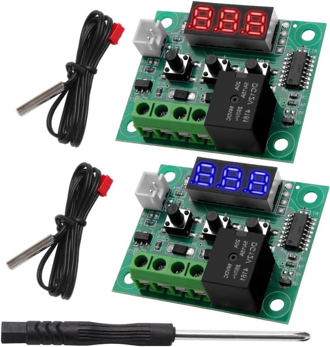 Temperatuurregelaar Module - Digitale Thermostaat - Projecten Sturen - Waterdichte Sonde - 2 Stuks - Rood en Blauw