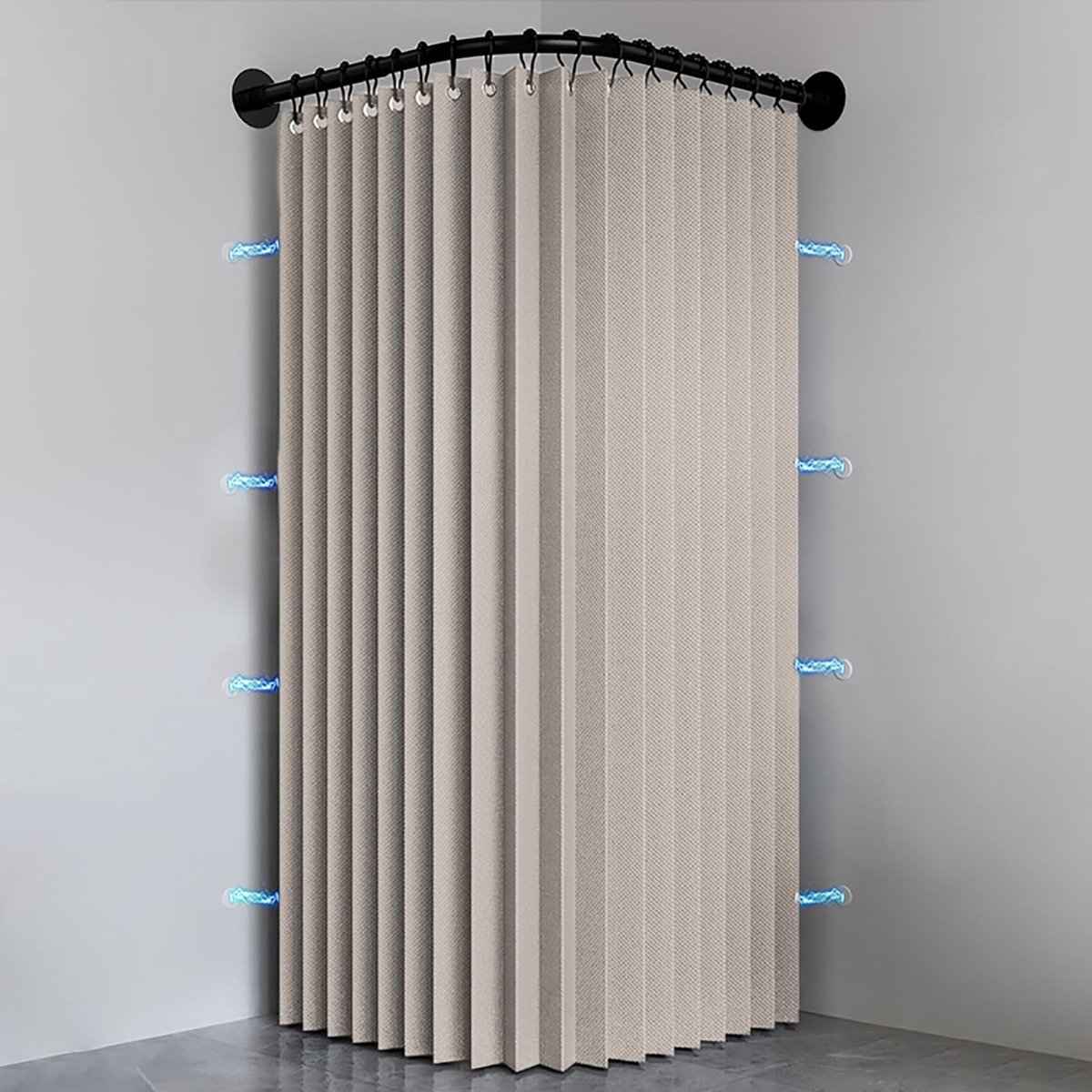 Douchegordijn, opvouwbaar, waterdicht en schimmelvrij, met haken, wasbaar, stoffen douchegordijn, magnetisch, voor badkamer, 150 g/m², beige, 200 x 200 cm