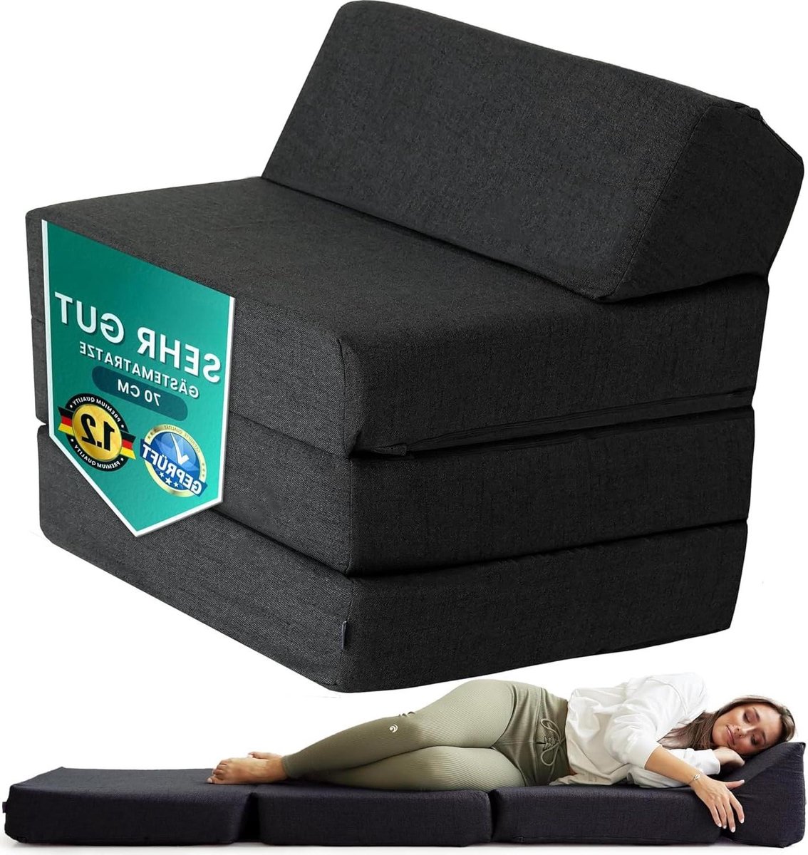 Opvouwbare Matras - Gastenbed VOUWBED - Logeren en Reizen - 14 cm dik - 200 x 70 cm - Zwart