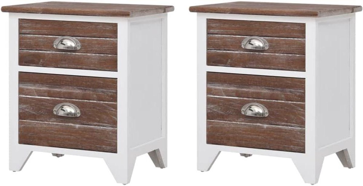 Nachtkastjes Set - Sidetables - Opbergen Slaapkamer - Twee Lades - 38x28x45 cm - Bruin Wit