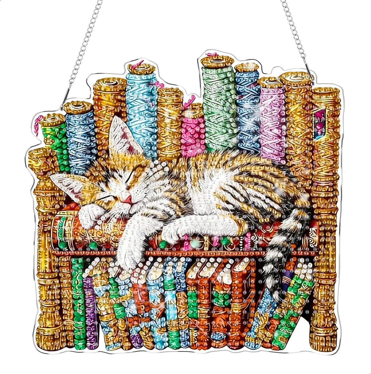 Diamond Painting, Diamond Painting Dieren en Diamond Painting Kat, decoratief 5D-schilderij met diamanten en gedetailleerd kattenmotief, hanger voor muur, glanzend, klaar om op te hangen, 19,8 x 18,4