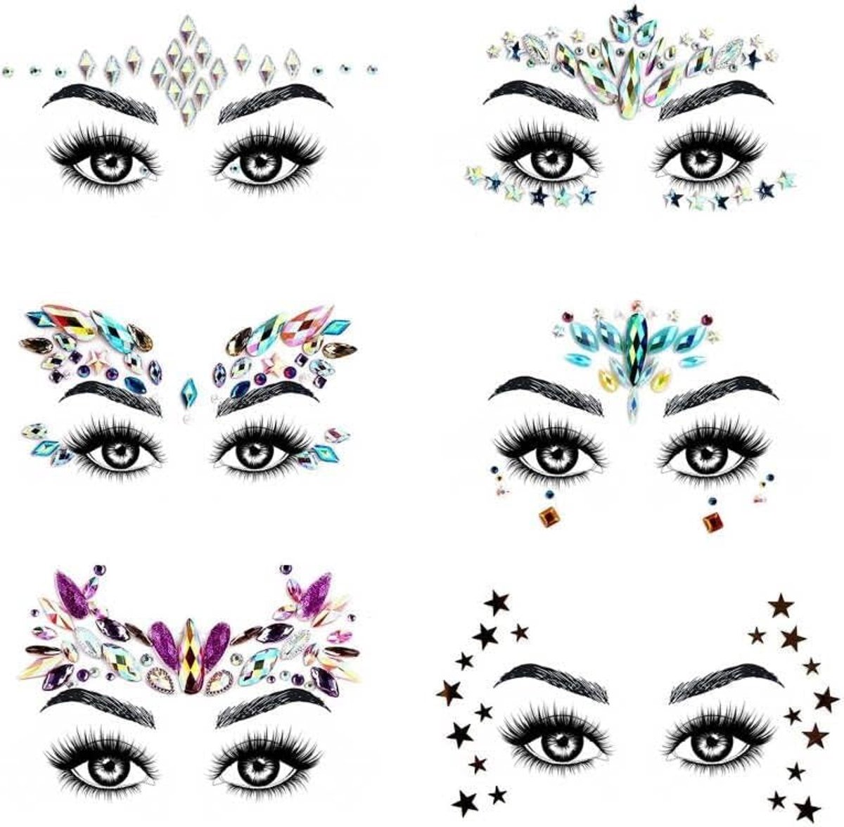 Face Gems Glitter, Strass Gezichtsjuwelen, Kristallen Gezichtsstickers voor Ogen, Zelfklevende Tijdelijke Body Tattoos voor Feest, Rave Festival