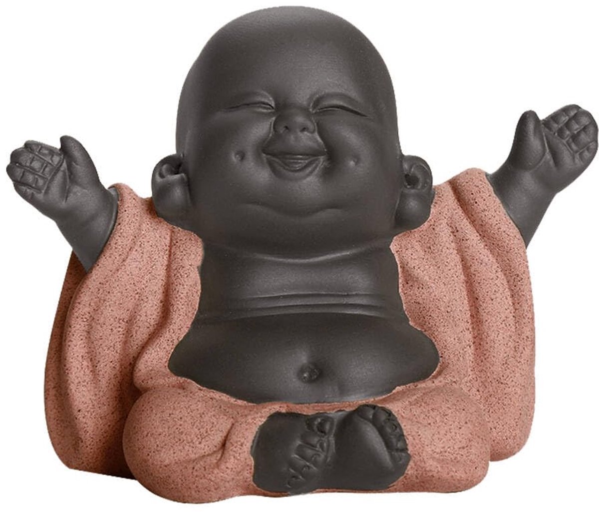 1 Stuk Lachende Maitreya Boeddha, Klein Leuk Boeddhabeeldje, Thee Sculptuur, Decoratief Boeddhafiguurtje, Zen en Feng Shui Decoratie, voor Thuis, Theetafel, Zen Tuin decoratie (Roze)