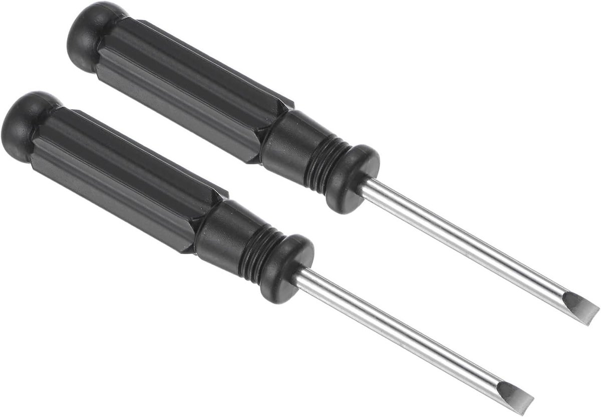 Mini Sleufschroevendraaier 4mm Plat met Zwart Handvat voor Kleine Apparaten - Set van 2 Stuks, Precisie Gereedschap, Handgereedschap, Onderhoudsaccessoires