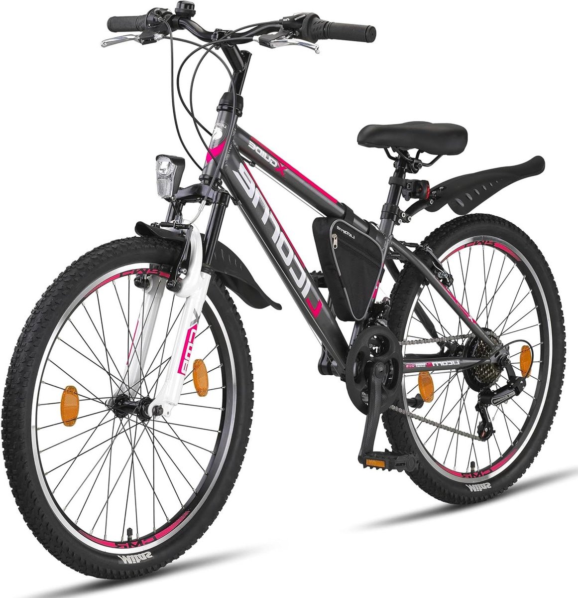 Mountainbike - Fiets voor meisjes - Buitenfietsen - Voorvering - 24 inch - Antraciet/Roze