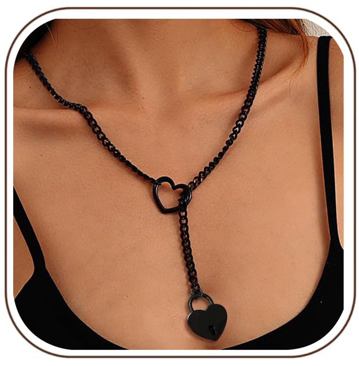 Schakelkettingen voor dames, gotische ketting, choker-ketting, verstelbare sleutelbeen-choker met harthanger, elegante mode-accessoires, hartketting voor dames en meisjes