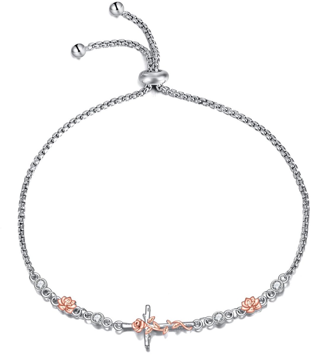 Halsketting met kruisarmband voor dames, sterling zilver, christelijke zijdeweskros, religieuze schakelketting, sieraden, geschenken