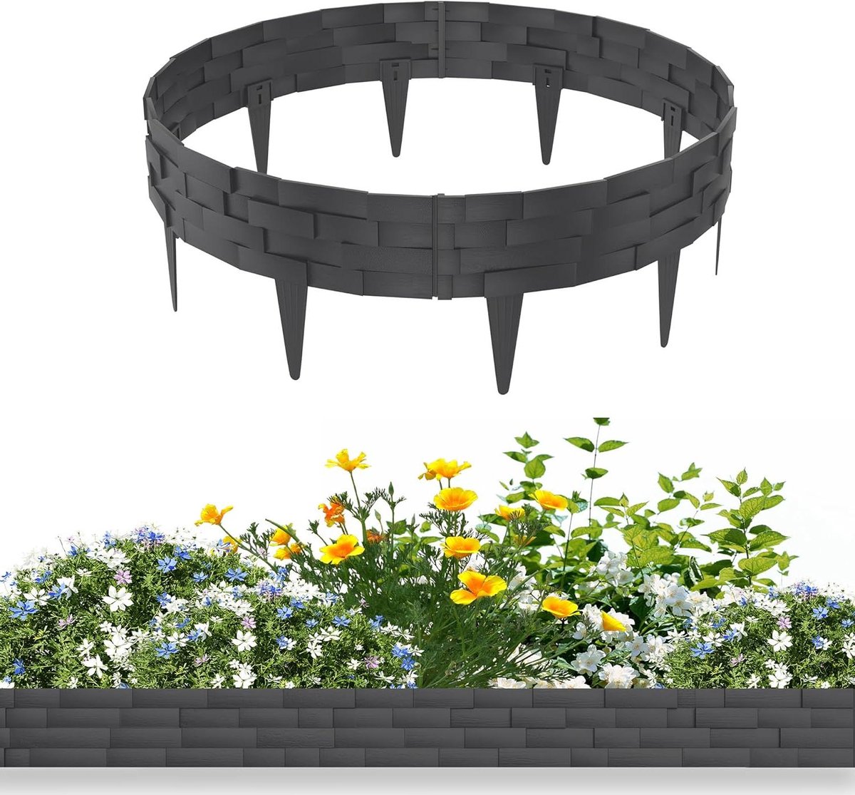 Gazonrand Steenlook - Bloemperkrand Flexibel - Tuin Ordenen - Eenvoudige Montage - 10 Meter - Antraciet