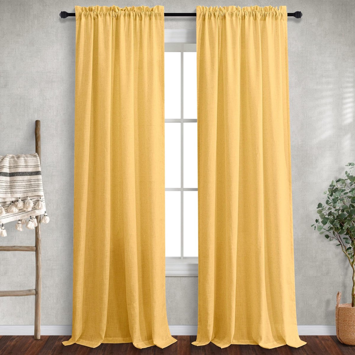 Geelgouden linnen mix pure staaf zak gordijnen 52x84 inch lang