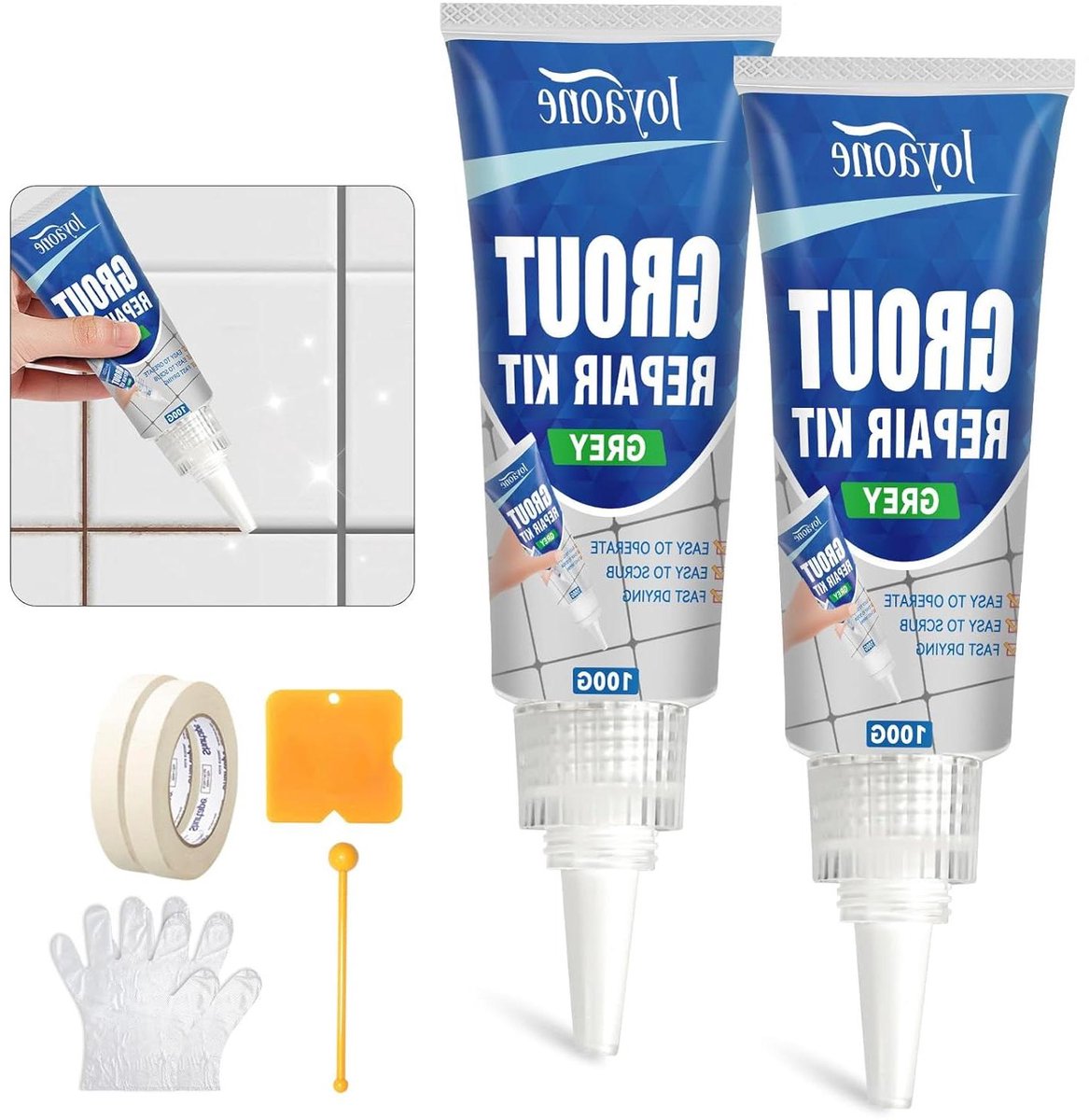 Tegelreparatieset - Voegmiddel reparatie - Tegels renoveren - Zelfhardend en waterdicht - 2 verpakkingen - Grijs