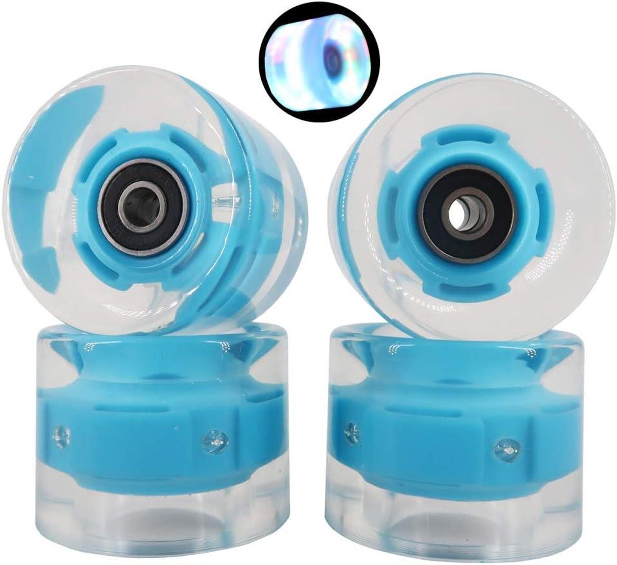 Skateboardwielen met lagers Cruiser wielen Soepel cruisen Ingebouwde LED-verlichting 60mm 83A Helderblauw