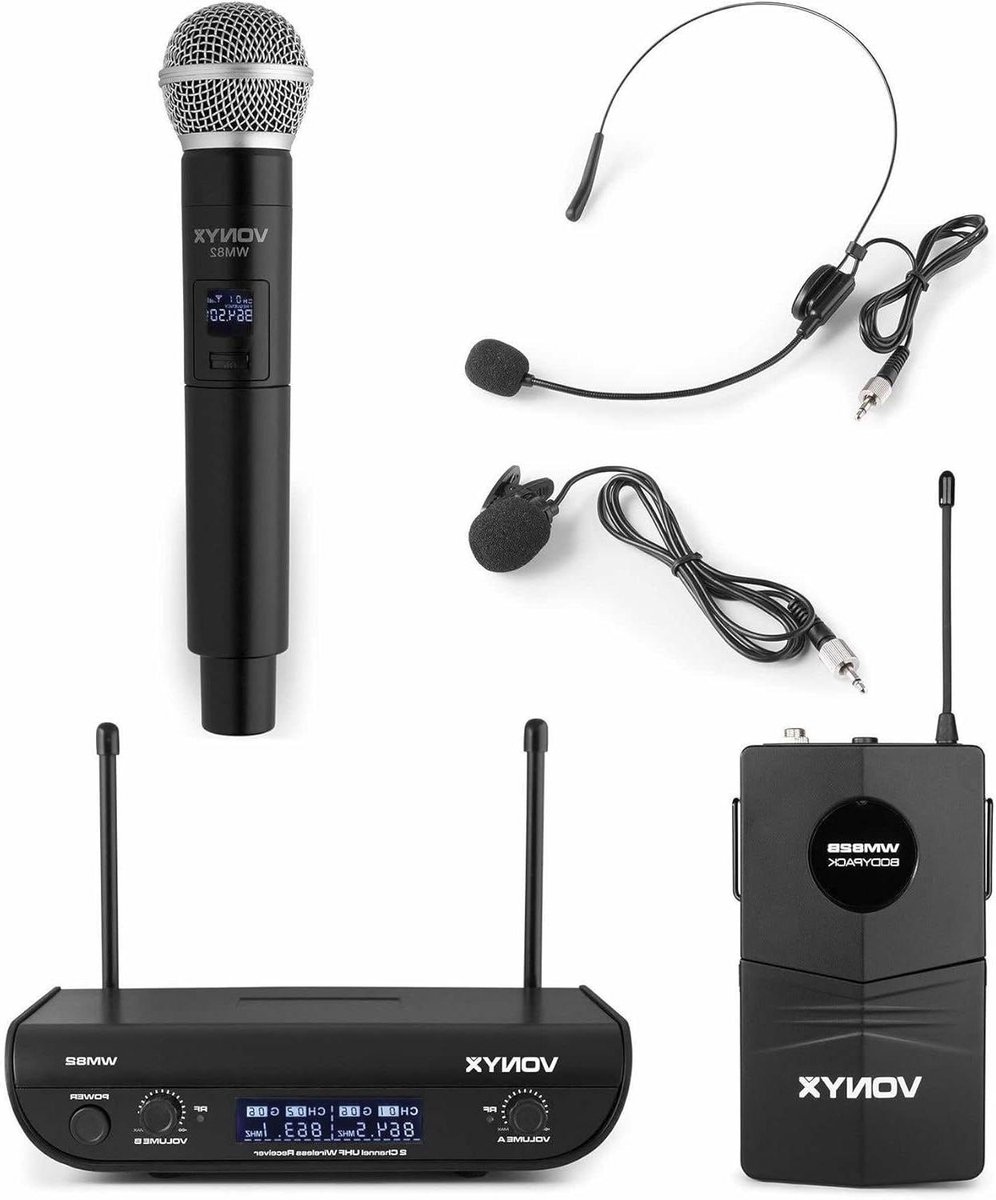 Draadloos Microfoonsysteem - UHF Microfoon Set - Presentaties Geven - 2 Microfoons Tegelijk - Bereik 50m - Zwart