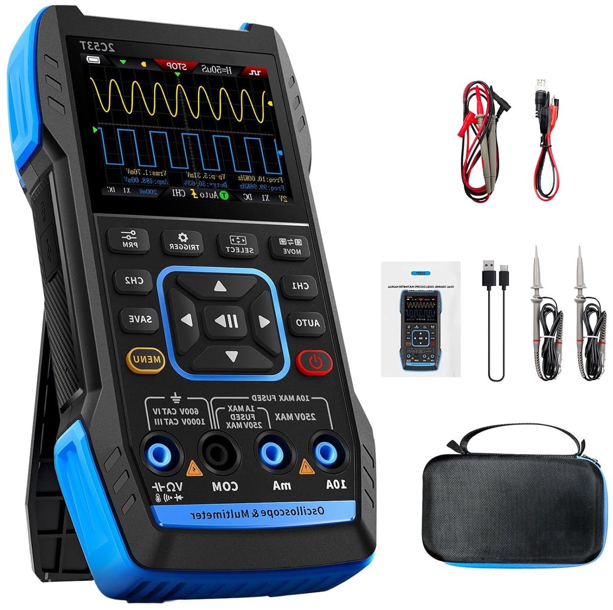 Oscilloscoop Multimeter - Signaalgenerator Meetinstrument - Elektronica Testen - Twee Kanalen 50MHz - 250MS/s - Grijs