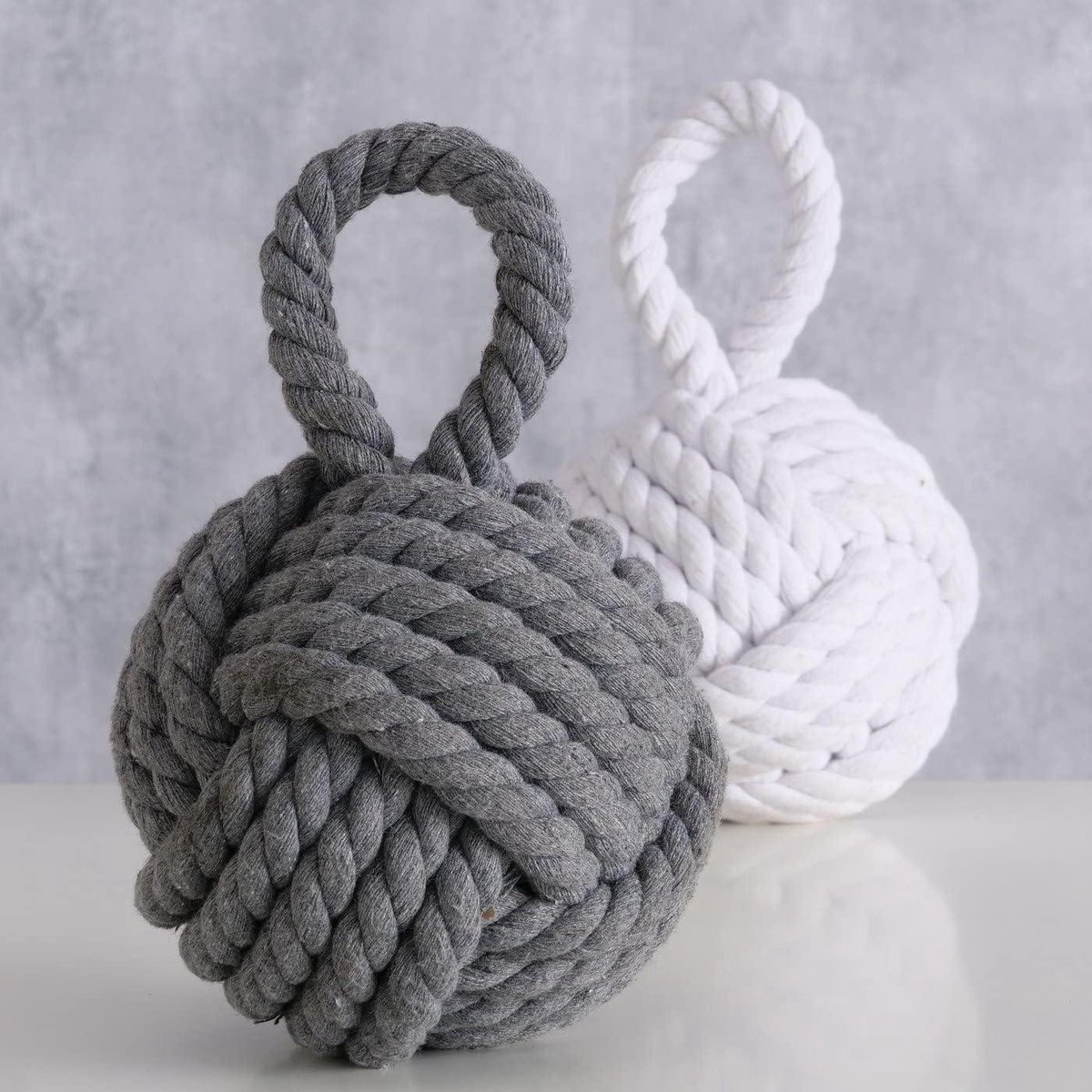 Deurstopper Set - Jute Stoppers - Voorkom Deuren - Moderne Stijl - 15x15x23 cm - Grijs Wit