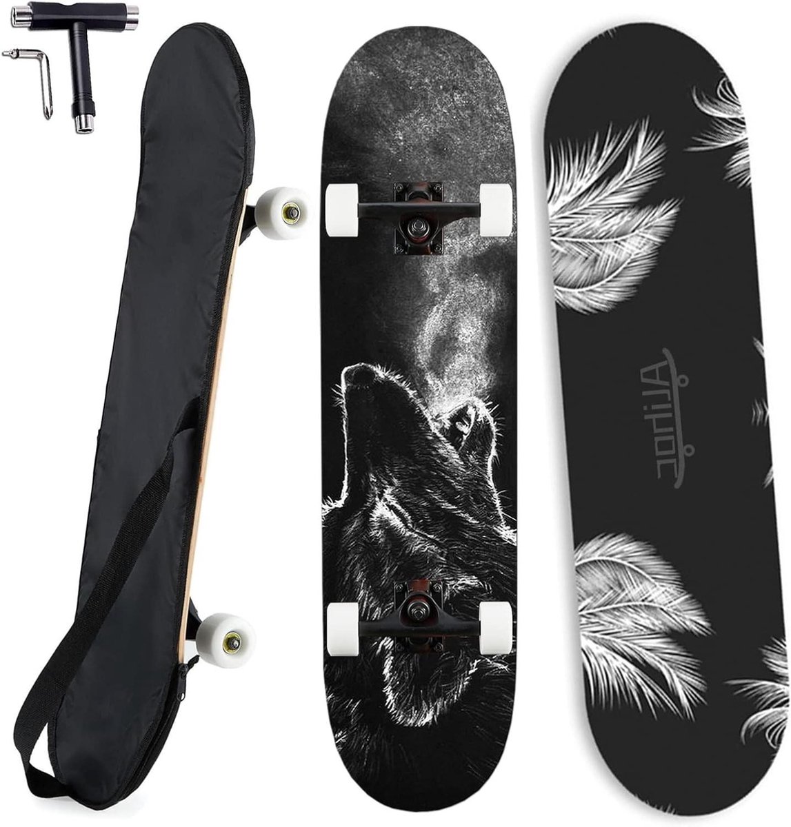 Skateboard Esdoornhout Freestyle Board Straat Skaten 7 Lagen Esdoorn 80 x 20 cm Wolfskop