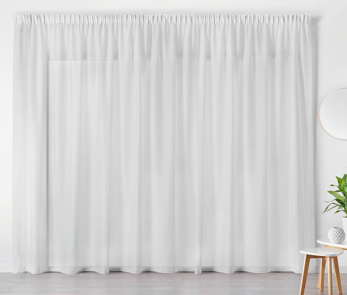 Gordijnen voor binnen, klaar om op te hangen, transparant, elegant, voor ramen, polyester, linnen, wit, plooiband, afmetingen 240 x 240 cm, ideaal voor woonkamer, slaapkamer, keuken