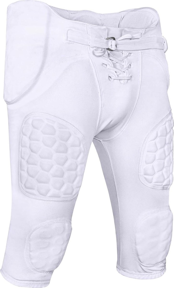 Voetbalbroek met Pads - Gepolsterde Broek Beschermbroek - Amerikaans Voetbal - 7 Geïntegreerde Pads - Volwassen Heren - Wit