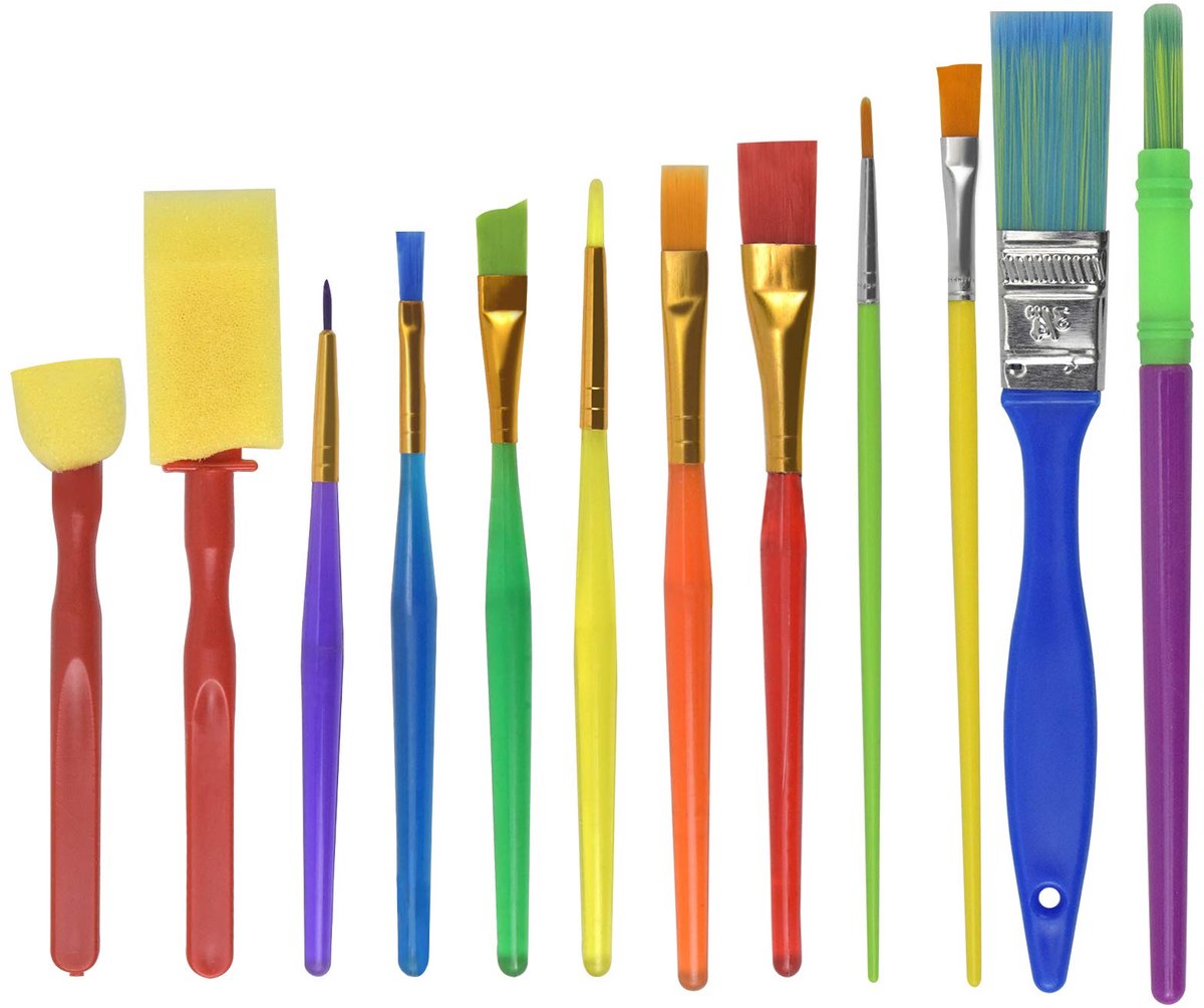 12 stuks kinderen kunst penseel spons verfborstels, kinderen kunstenaar penselen set voor aquarel, olie, acryl, gezicht schilderen