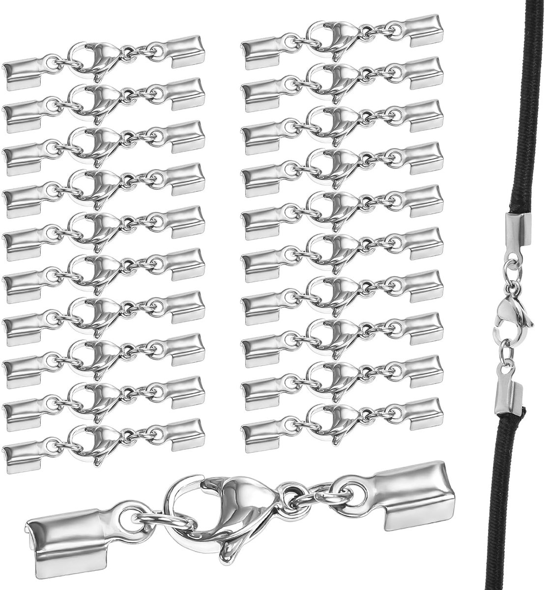 20 stuks kettingsluiting, roestvrijstalen sieradensluitingen zilveren leren koordkettingsluitingen voor armbanden, sieradensluiting voor kettingen armbanden hangers sieraden maken