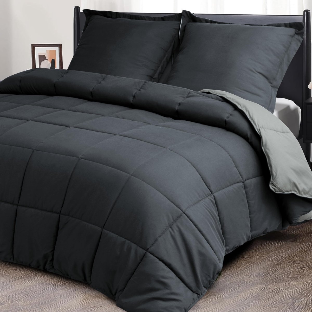 Dekbed 240x260cm + 2 Kussenslopen 65x65cm, Oeko-TEX gecertificeerd, 4 Seizoenen, 250GSM (Grijs/Lichtgrijs)